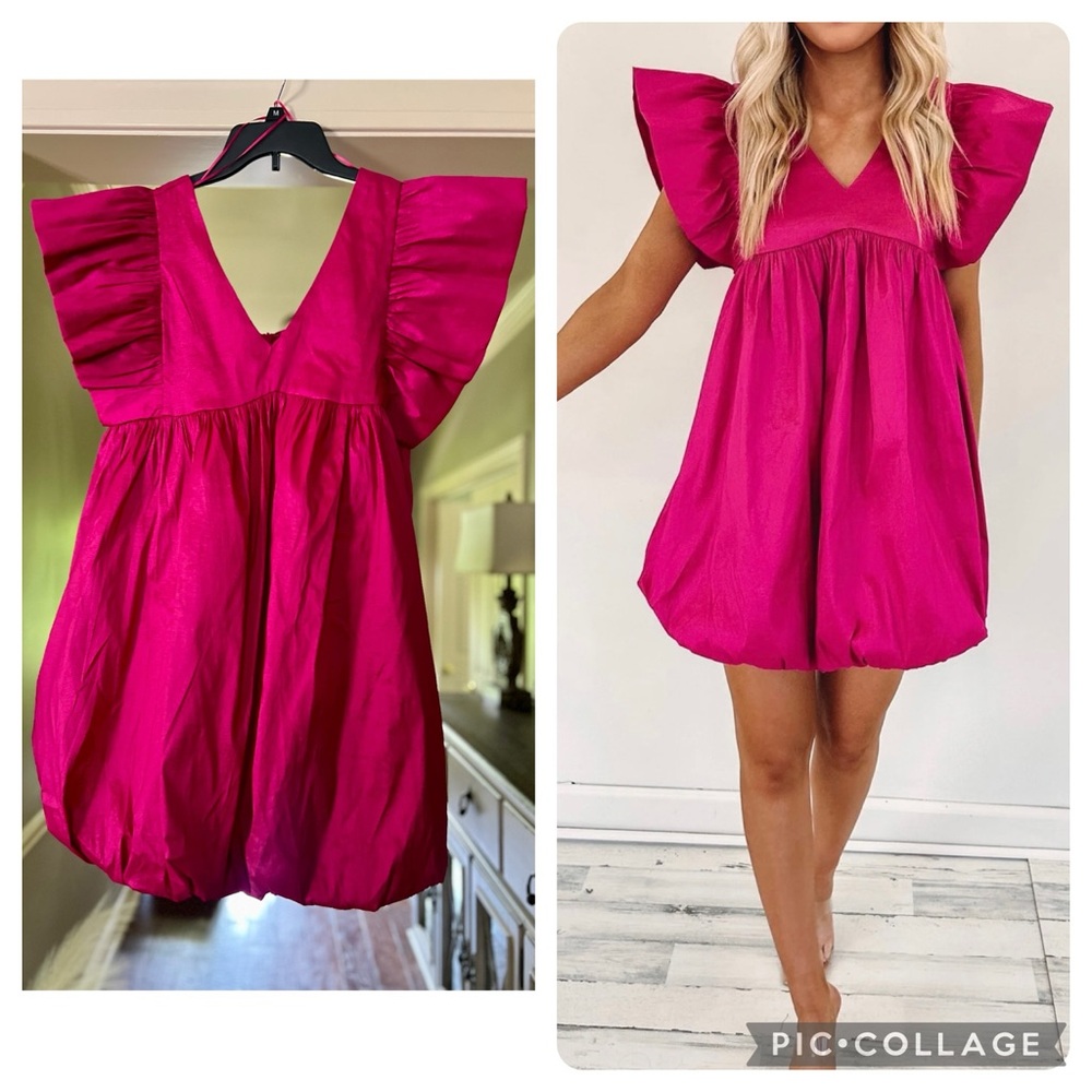 Poplin Ruffle Sleeve Bubble Hem